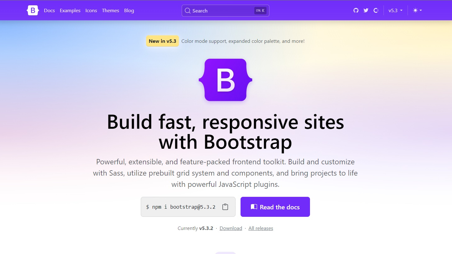 Image of Bootstrap website homepage.